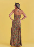Green Patterned Strappy Wrap Maxi Dress
