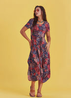 Authentic Pool Neck Half Sleeve Claret Maroon Patterned Long Dress