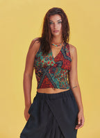 Collared Authentic Black Patterned Blouse