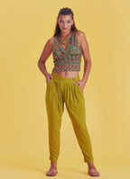 Boho Casual Drop Crotch Olive Pleated Pants