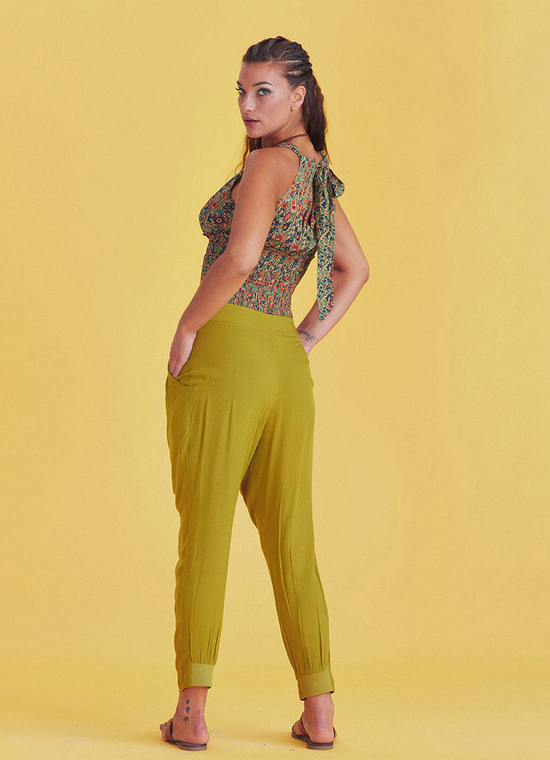 Boho Casual Drop Crotch Olive Pleated Pants