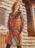 Brown Printed Long Sleeve Shirt Dress