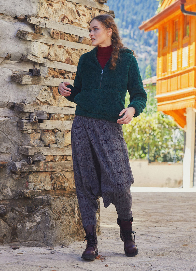Shirred Waist Maroon Shalwar Trousers