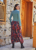 Red Print Adjustable Hem Wraped Harem Pants