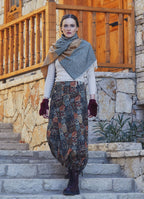 Khaki Print Adjustable Hem Wraped Harem Pants
