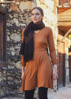 Sash Tie Long Sleeve Flared Boho Dress