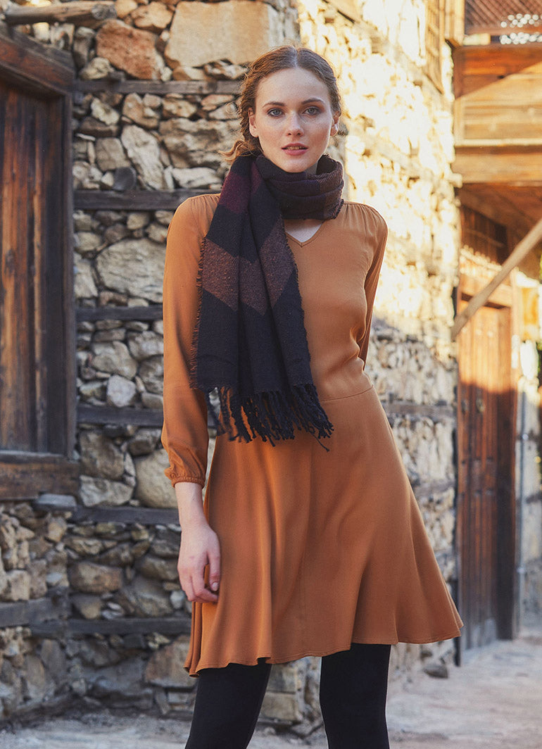 Sash Tie Long Sleeve Flared Boho Dress