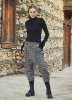 Elastic Ankle Cuffs Button Closure Printed Cotton Harem Pants