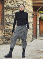 Elastic Ankle Cuffs Button Closure Printed Cotton Harem Pants