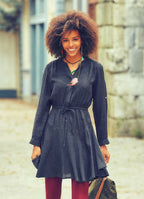 Adjustable Sleeve Detailed V Neckline Short Winter Dress