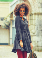 Adjustable Sleeve Detailed V Neckline Short Winter Dress