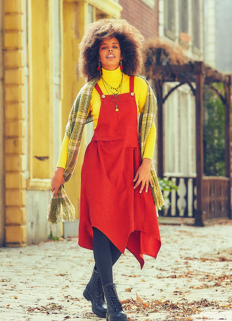 Relaxed Fit Hem Detailed Mid Length Velvet Dungaree Dress