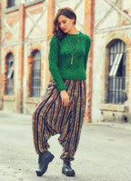 Elastic Waist and Hem Detailed Striped Winter Harem Pants