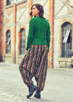 Elastic Waist and Hem Detailed Striped Winter Harem Pants