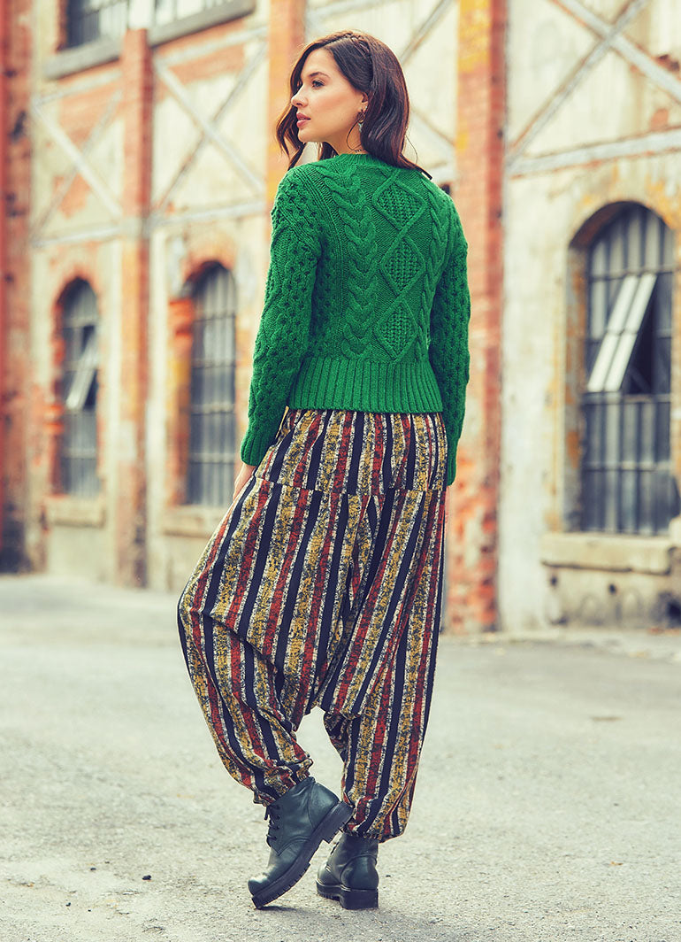 Elastic Waist and Hem Detailed Striped Winter Harem Pants