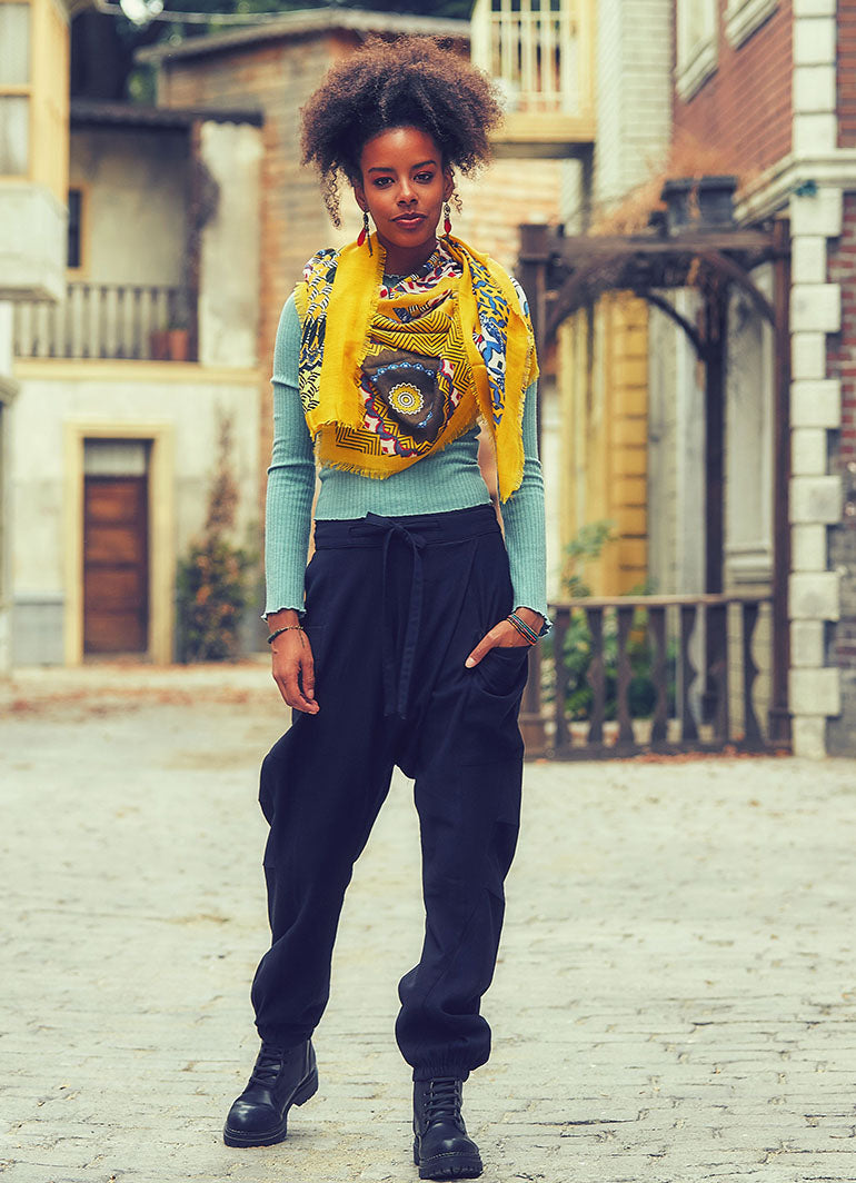 Bohemian Style Pocket Detail Wholesale Casual Black Harem Pants