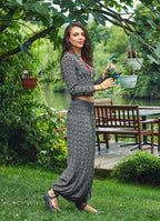 Ethnic Print Shirred Elastic Waistband Harem Yoga Pants