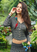 Bohemian Ethnic Print Long Sleeve Button Down Wholesale Crop Top