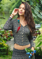 Bohemian Ethnic Print Long Sleeve Button Down Wholesale Crop Top