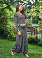 Ethnic Print Shirred Elastic Waistband Harem Yoga Pants