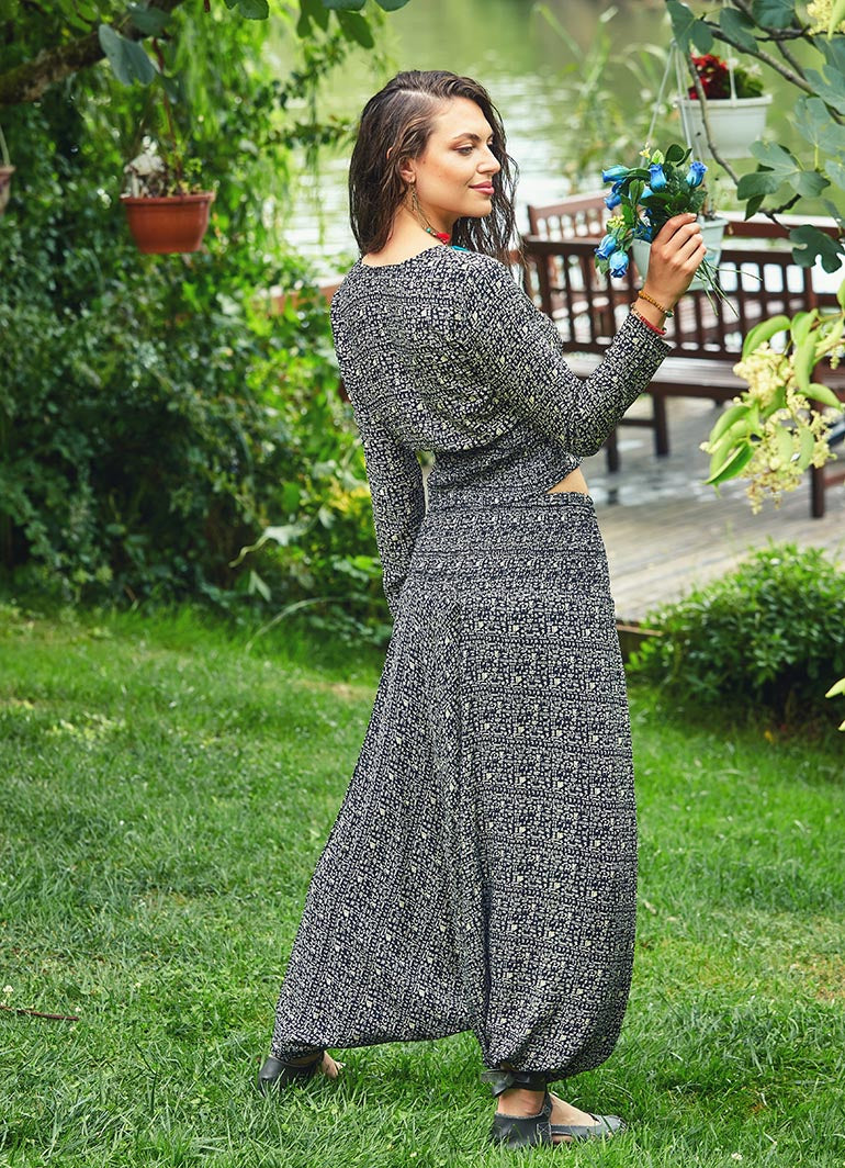 Ethnic Print Shirred Elastic Waistband Harem Yoga Pants