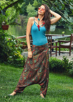 Paisley Print Side Zipper Closure Flat Waist Bohemian Harem Pants