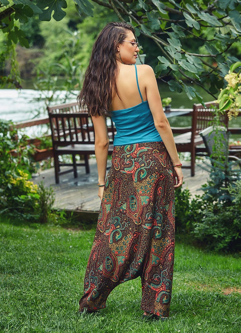 Paisley Print Side Zipper Closure Flat Waist Bohemian Harem Pants