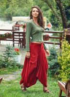 Shirred Back Button Down Long Sleeve Bohemian Wholesale Crop Top