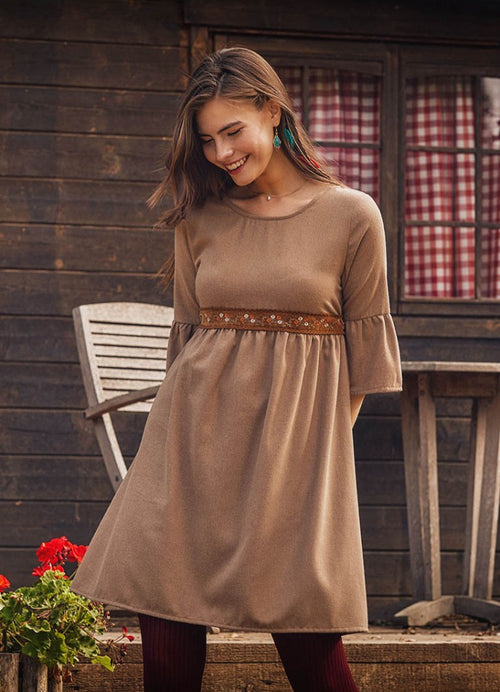 Binding Detail Bell Sleeve Winter Tunic Dress