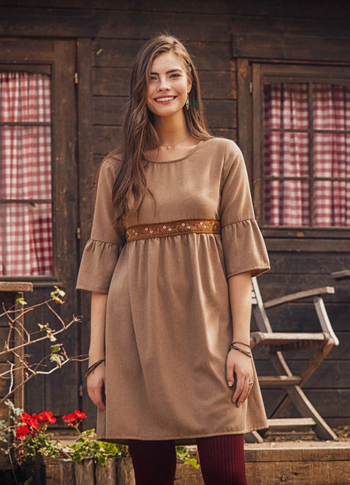 Binding Detail Bell Sleeve Winter Tunic Dress