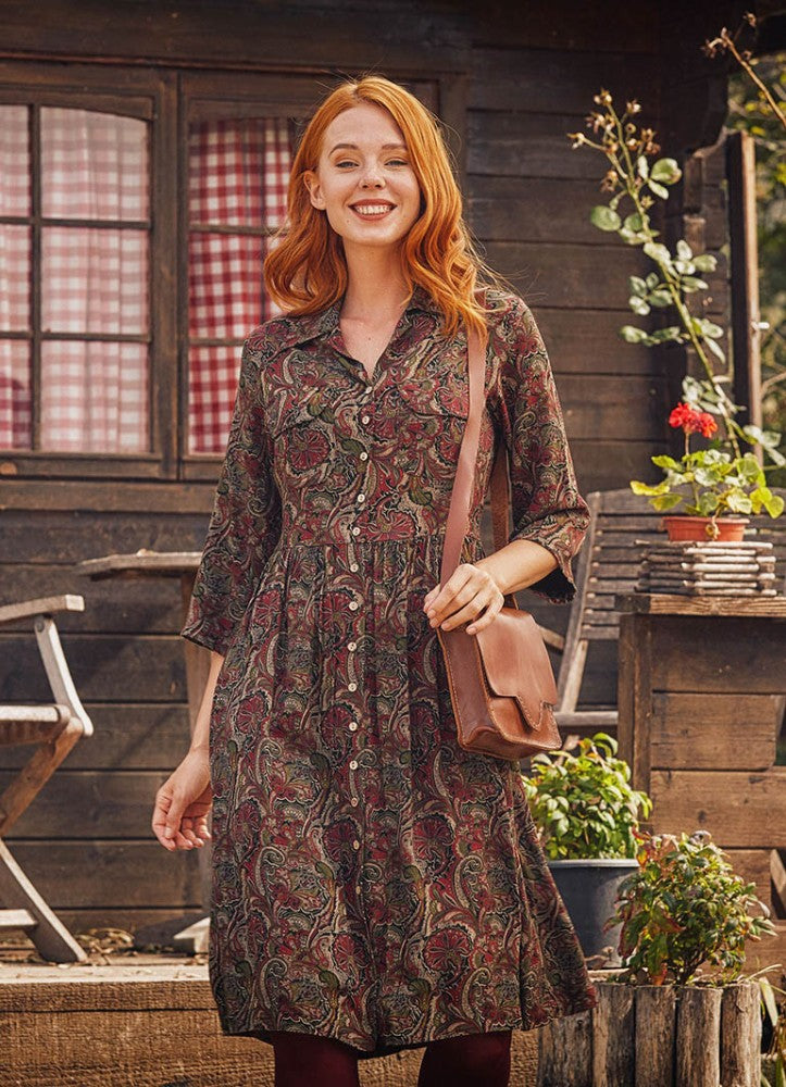 Green Patterned Paisley Shirt Dress