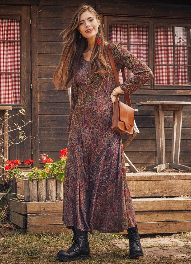 Otantic Patterned Long Sleeve Winter Patch Dress