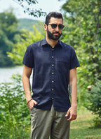 Half Sleeve Coconut Button Detail Mens Cotton Shirt