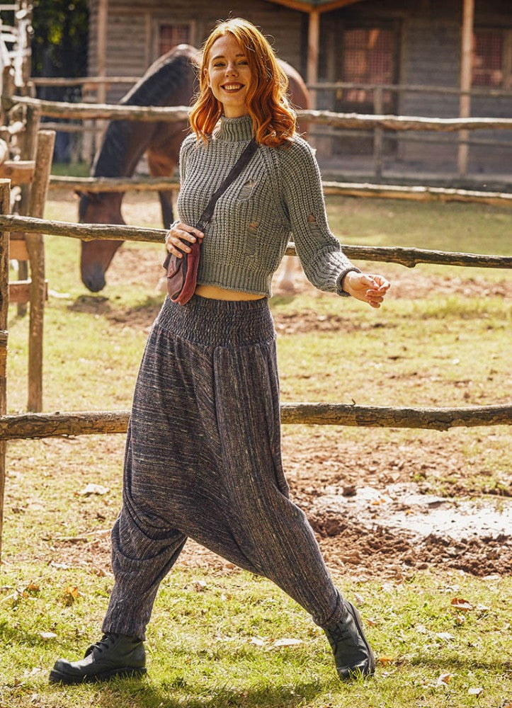 Shirred Waist Elastic Hem Marl Grey Winter Harem Pants