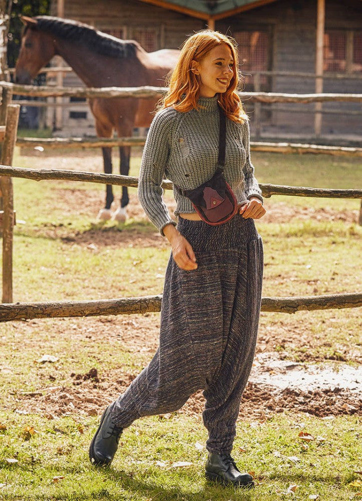 Shirred Waist Elastic Hem Marl Grey Winter Harem Pants