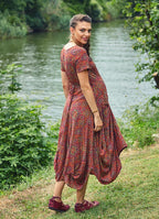 Retro Print Half Sleeve Round Neck Long Bohemian Maternity Dress