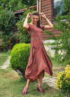 Ethnic Print Round Neck Half Sleeve Long Dress
