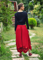 V Neck Shirred Back Detail Long Sleeve Wholesale Black Crop Top