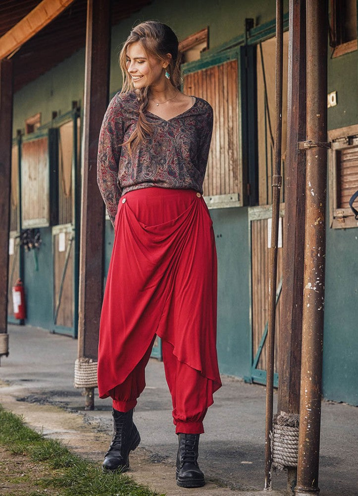 Red Patterned Paisley Boho Wrap Top