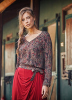 Red Patterned Paisley Boho Wrap Top