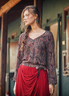 Red Patterned Paisley Boho Wrap Top