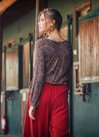 Red Patterned Paisley Boho Wrap Top