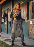Cropped Hem Elastic Waist Khaki Harem Pants