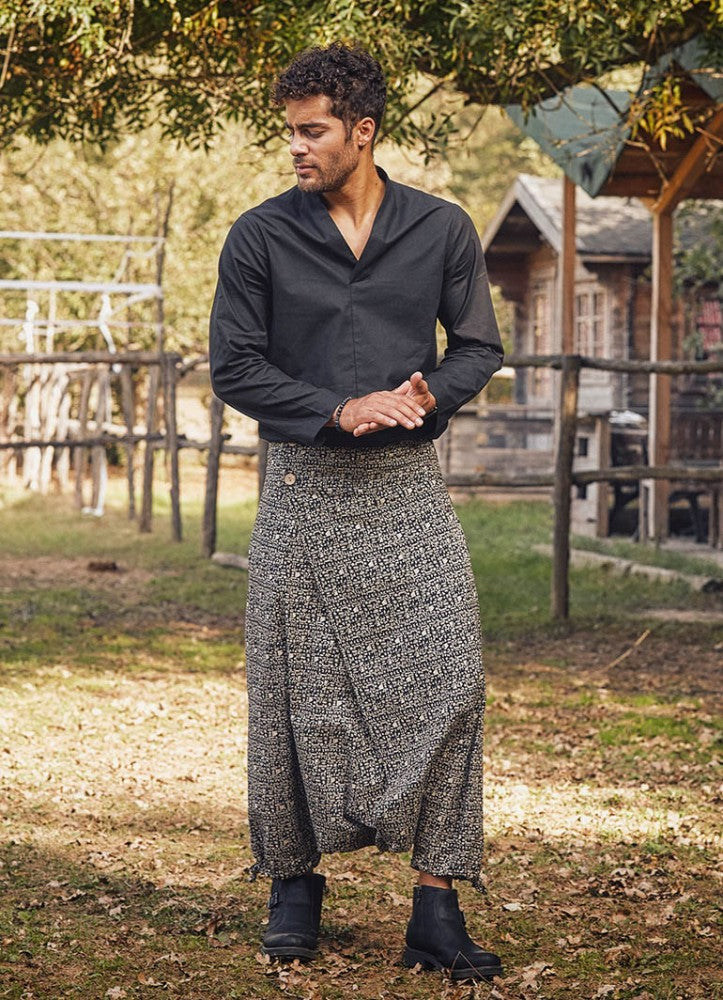 Wrap Front Ethnic Print Casual Mens Harem Pants