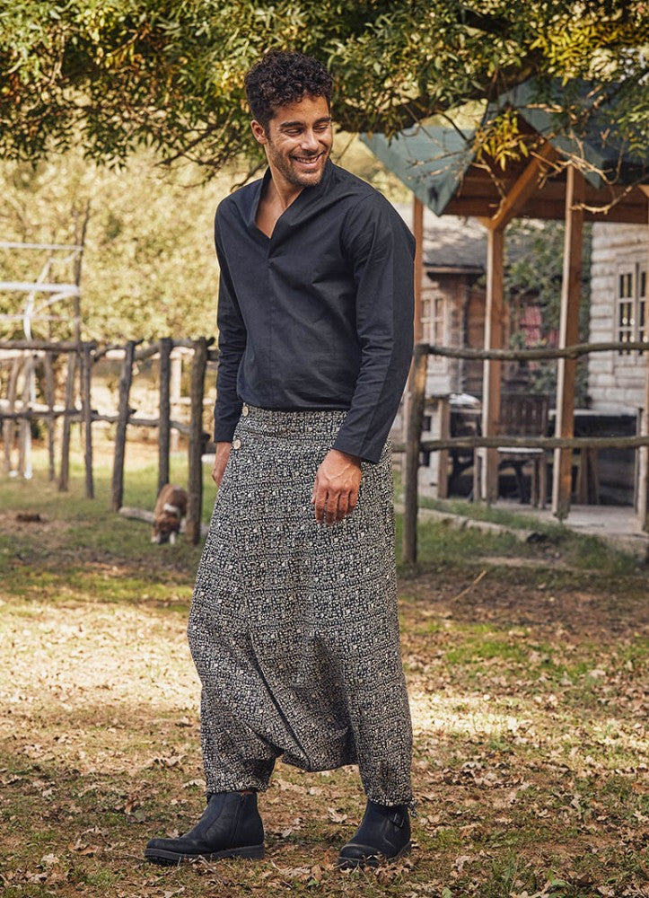 Wrap Front Ethnic Print Casual Mens Harem Pants