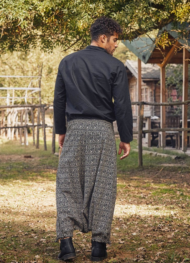 Wrap Front Ethnic Print Casual Mens Harem Pants
