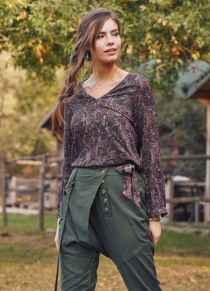 Damson Patterned Paisley Boho Wrap Top
