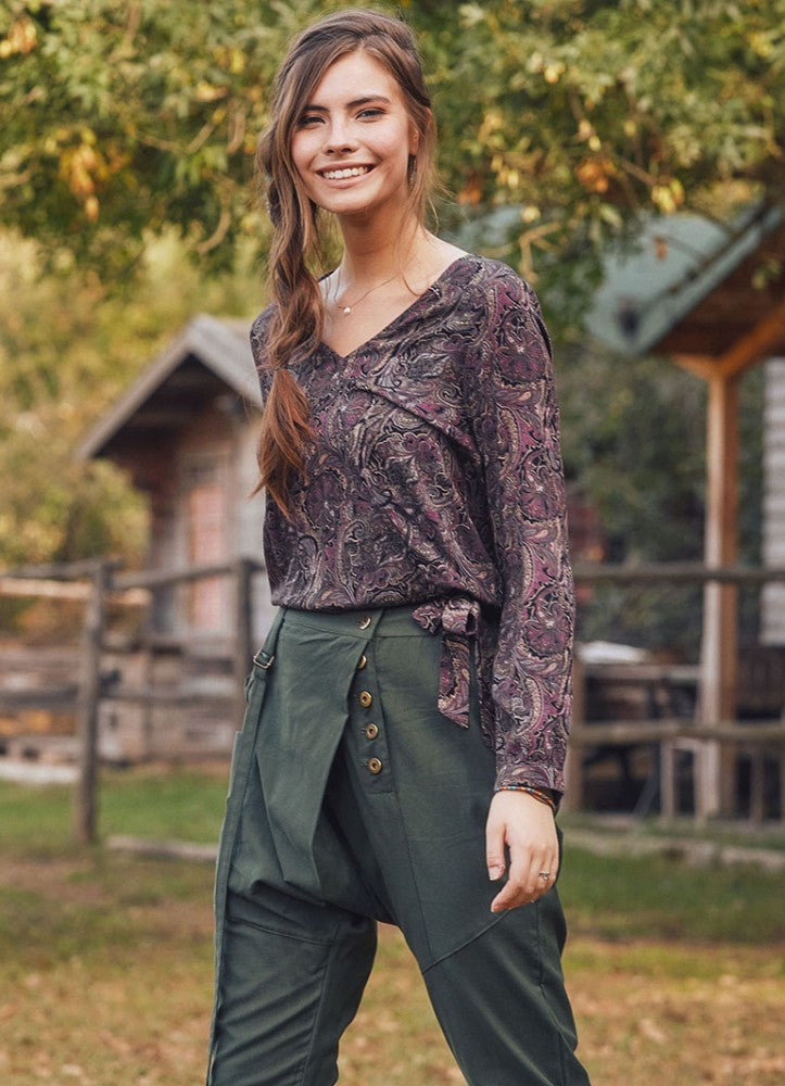 Damson Patterned Paisley Boho Wrap Top