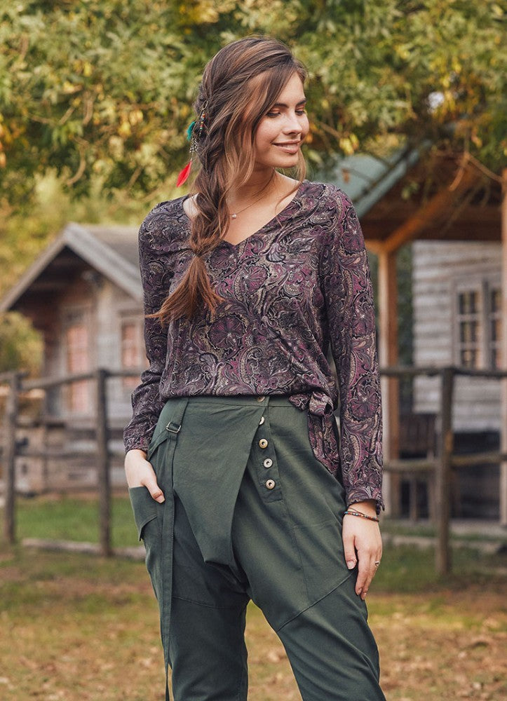 Damson Patterned Paisley Boho Wrap Top