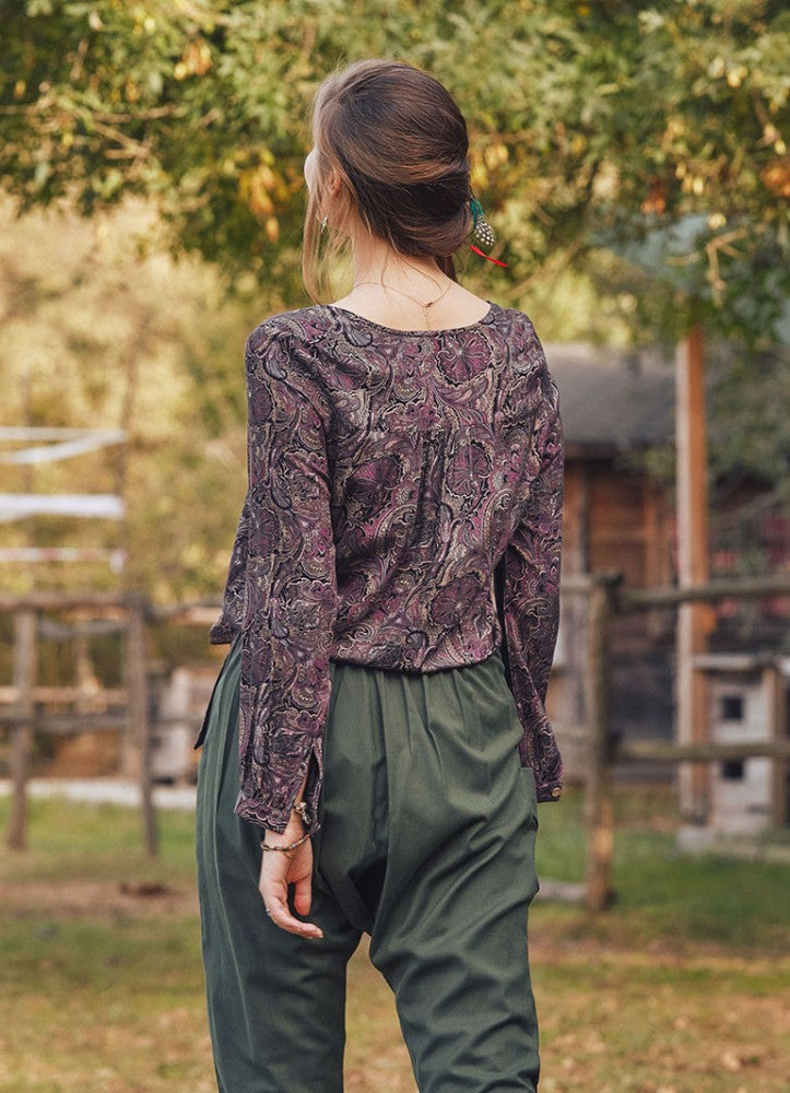 Damson Patterned Paisley Boho Wrap Top